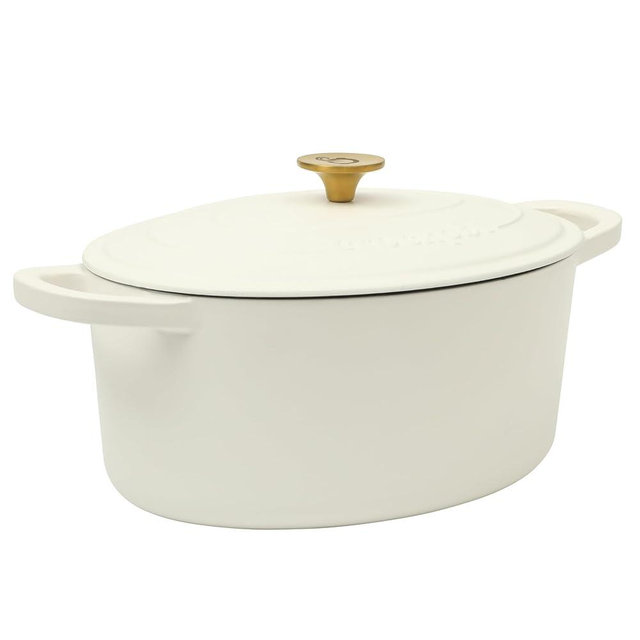 Crock Pot Artisan 7-Quart Oval Cast Iron Dutch Oven With Lid - Linen White W/Gold Knob
