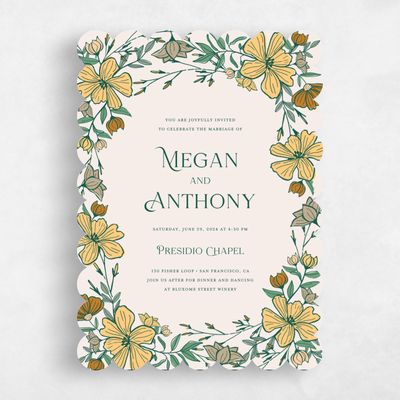 Green Scalloped Wedding Invitation - Leighton Portrait