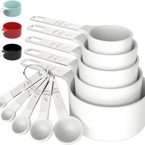 TILUCK Measuring Cups & Spoons Set, Stackable Cups and Spoons, Nesting Measure Cups with Stainless Steel Handle, Kitchen Gadgets for Cooking & Baking（white）