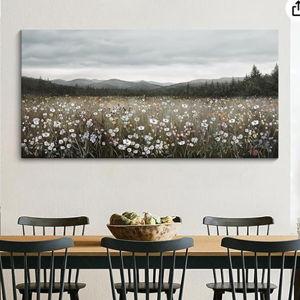 HGUAOA Vintage Landscape Wall Art for Bedroom and Living Room - Large Floral Artworks Farmhouse Wall Decor - Framed Neutral Nature Pictures - Above Bed Decor with Mountain Scenery 24×48IN