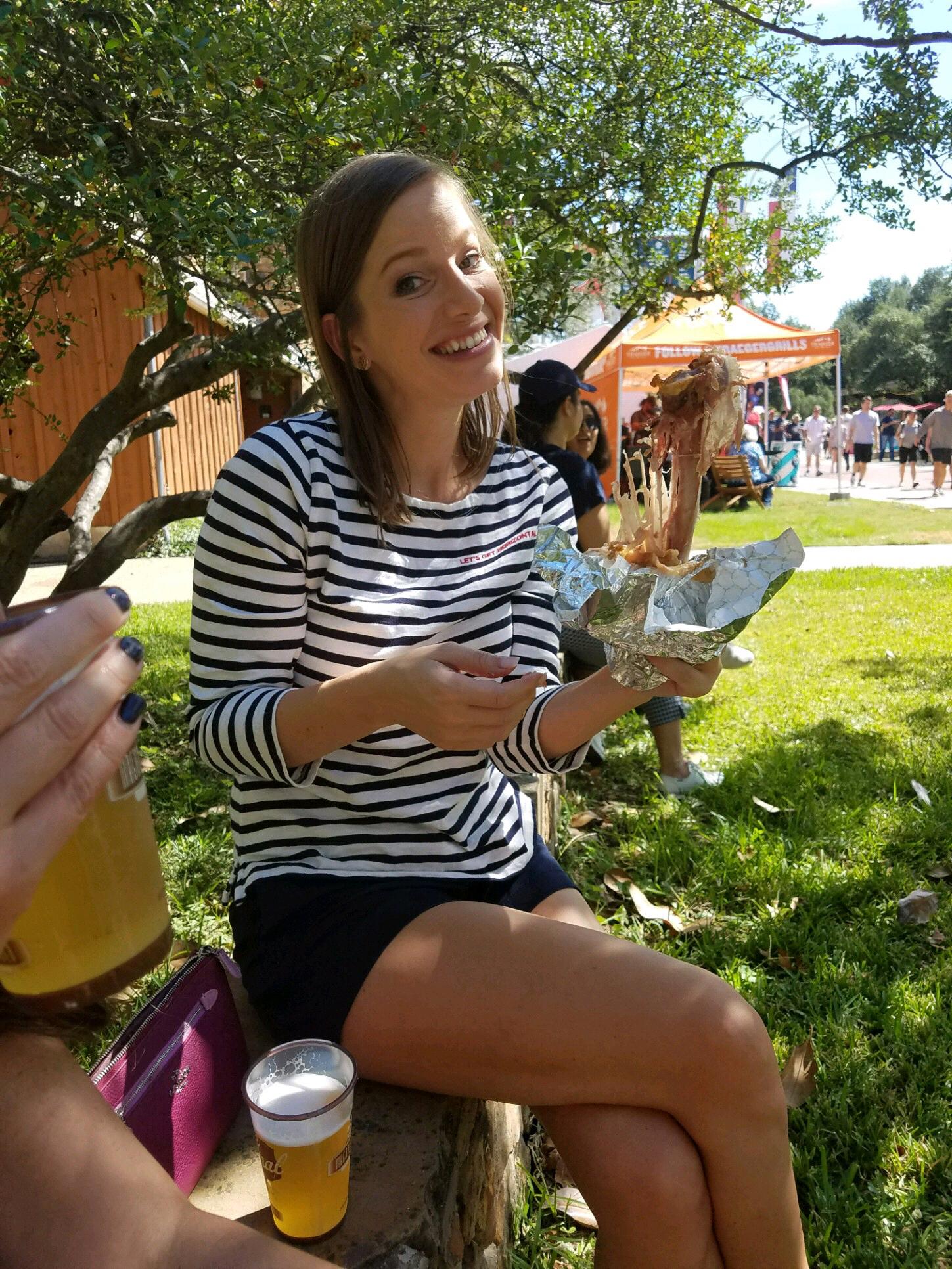 Theanna's annual celebration -- eating a turkey leg at the Texas State Fair, circa Fall 2017