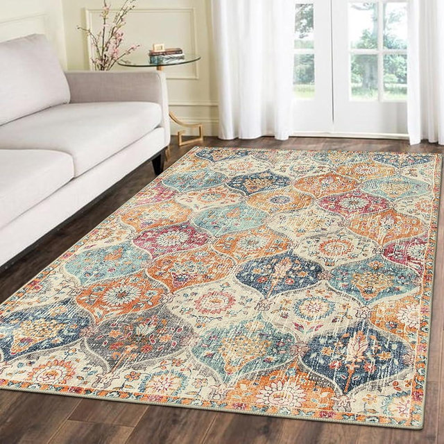 Lahome Moroccan 8x10 Area Rugs, Ultra-Thin Oriental Rug for Living Room, Non-Slip Foldable Washable Rugs Non Shedding Accent Rugs for Living Bedroom Office Dining Room (8x10ft,Cream)