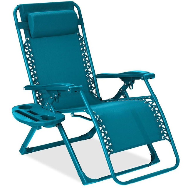 Best Choice Products Adjustable Zero Gravity Chair, Monochromatic Color Folding Patio Recliner w/Side Tray, Headrest - Peacock