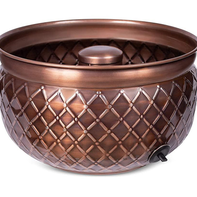 BirdRock Home Water Hose Holder - Copper - Drainage Hole - Ground Garden Hose Pot - Decorative - Handle - Embossed - Steel Metal with Copper Accents - Outdoor or Indoor Use