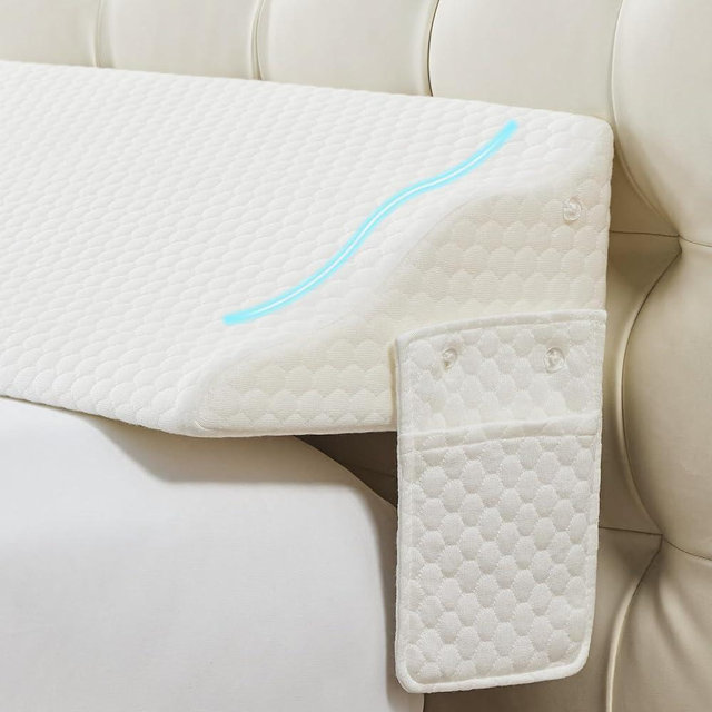 Yojoker King Size Bed Wedge Pillow for Headboard Gap, Wedge Pillow Headboard with Side Pockets and Wave Contour, High-Density Foam Bed Gap Filler (0-6"), 76x10x6 Inch, White