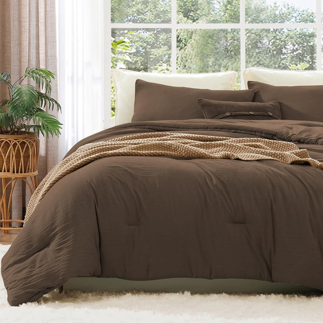 WRENSONGE Queen Comforter Set- 7 Pieces Soft Chocolate Brown Bed in a Bag with Fitted Sheet, Flat Sheet, 2 Pillow Shams, and 2 Pillowcases- Warm Bedding Sets Queen for All Season