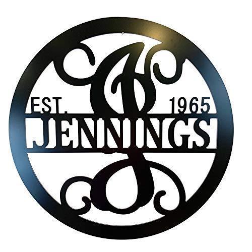 PK Decor Customizable Last Name Established Date Garden Flag or Home Decor ACM Metal Sign, Hanging Decorative Initial Monogram Sign Door Wreath or Front Door Hanger, Personalized Decor (12 inch)