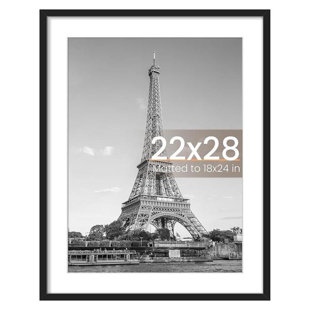upsimples 22x28 Poster Frame, Display Pictures 18x24 with Mat or 22x28 Without Mat, Wall Hanging Picture Frame, Black, 1 Pack