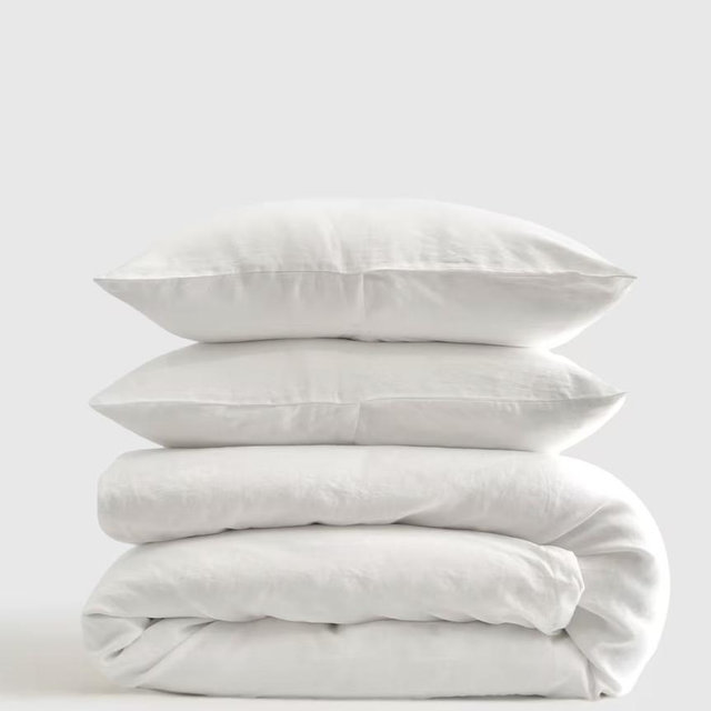 European Linen Duvet Cover Set - Full/Queen WHITE