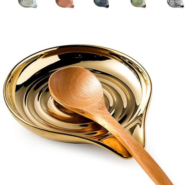 LAUCHUH Spoon Rest for Stove Top, Ceramic Spoon Holder for Kitchen Countertop Large Utensil Rest for Spatula, Spoons or Tong, Ladle, Fork, Mother's Day Gifts, 5 inch, Gold