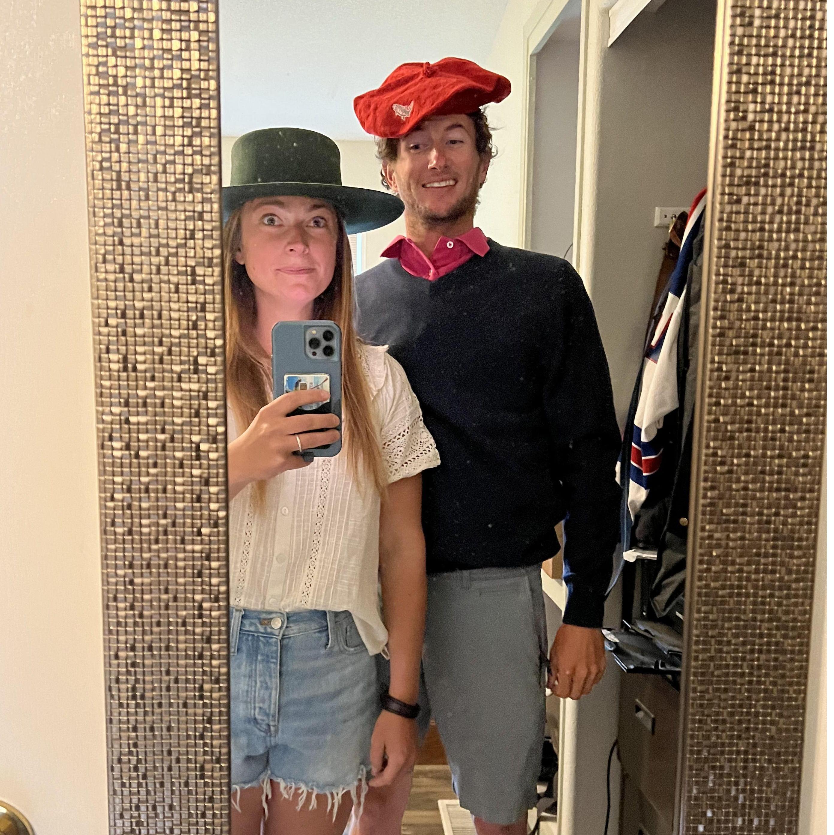 Here's a sneak peak of the bride and groom's hats of choice for the Reception!