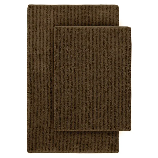 2pc Sheridan Plush Washable Nylon Bath Rug Set Chocolate - Garland: Non-Slip, Tufted, Machine Made, Striped Design