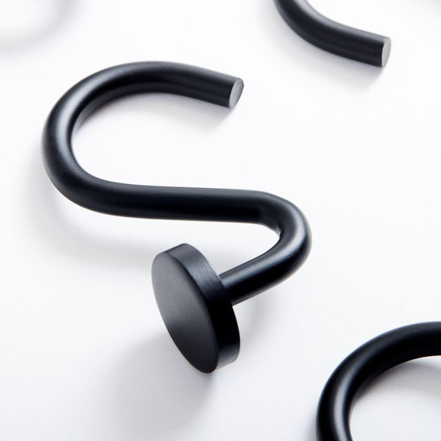 Modern Shower Curtain Ring, Matte Black, Set of 12