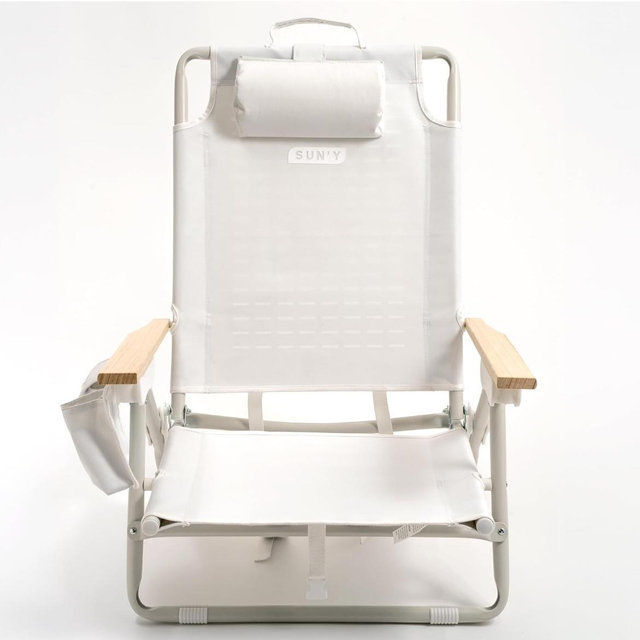 SUN'Y Escapes Backpack Beach Chair - Made w/Ocean Bound Plastics, Customizable w/MOLLE Accessories, Ultra Lightweight, Low-Seat Natural Comfort, Durable, Rust Free & Waterproof - Seashell White