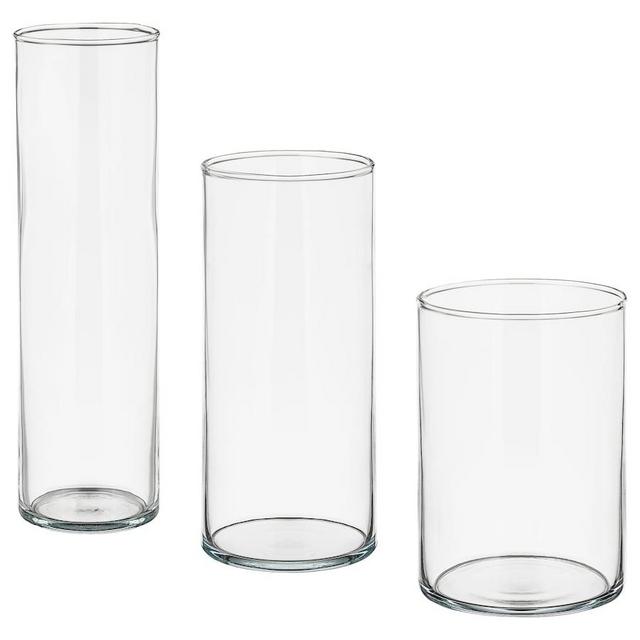Vase, set of 3, clear glass