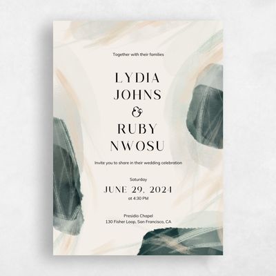 Green Modern Wedding Invitation - Staton Portrait