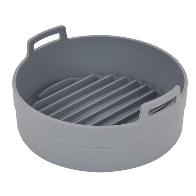 JNE Reusable Heat Resistant Food Safe Silicone Bowl/Pot for Air Fryer and Microwave (GRAY - 7.5inch in diameter)