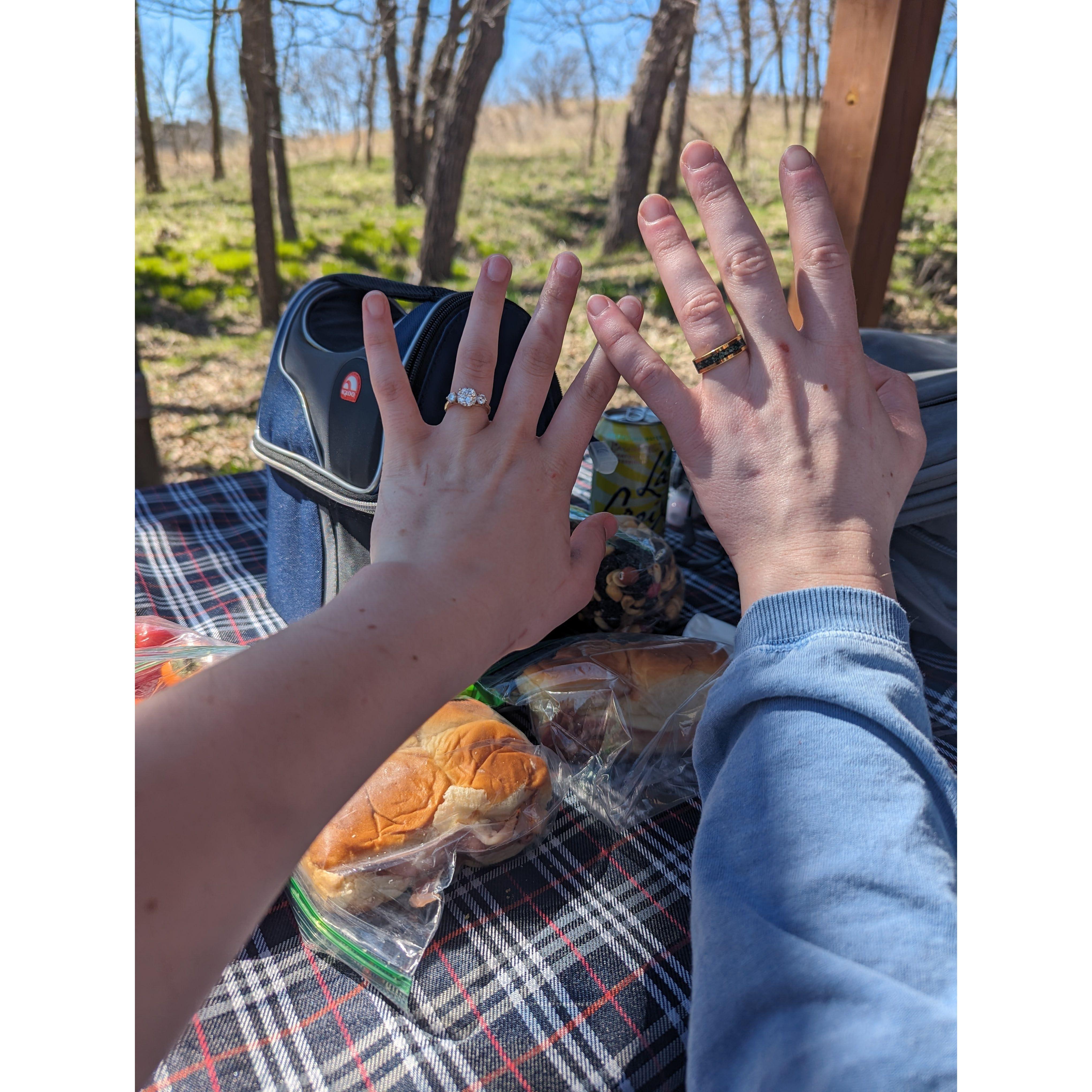 Right after proposing to him, we showed off our rings