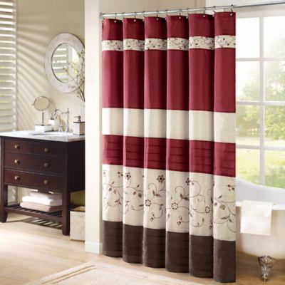 Madison Park Serene 72-Inch x 72-Inch Embroidered Shower Curtain in Red
