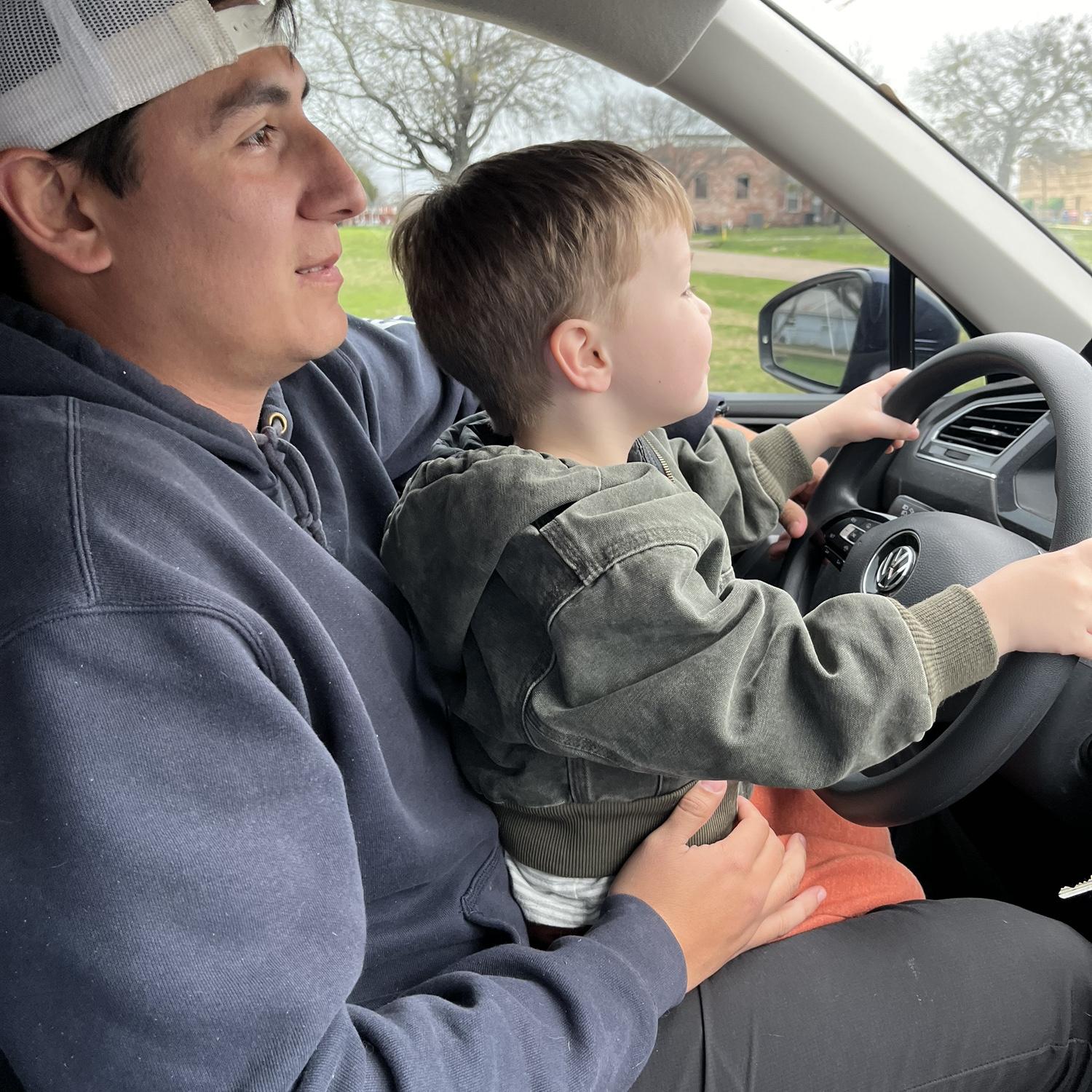 Daddy teaching Luka to drive on safe roads for funsies