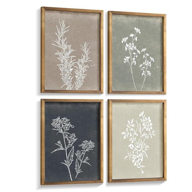 Framed Boho Wall Art Set of 4 for Wooded Minimalist Botanical Print Wall Art for Rustic Vintage Farmhouse Home Kitchen Wall Decor (Brown, 8"x10")