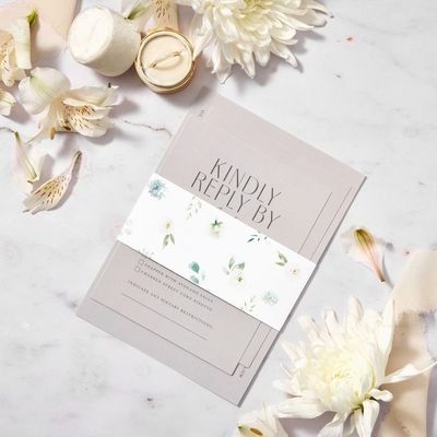 White Wedding Belly Band - Watercolor Greenery