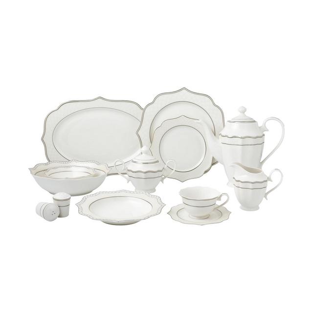 Lorren Home Trends 57 Piece Mix and Match Bone China Dinnerware Set, Service for 8