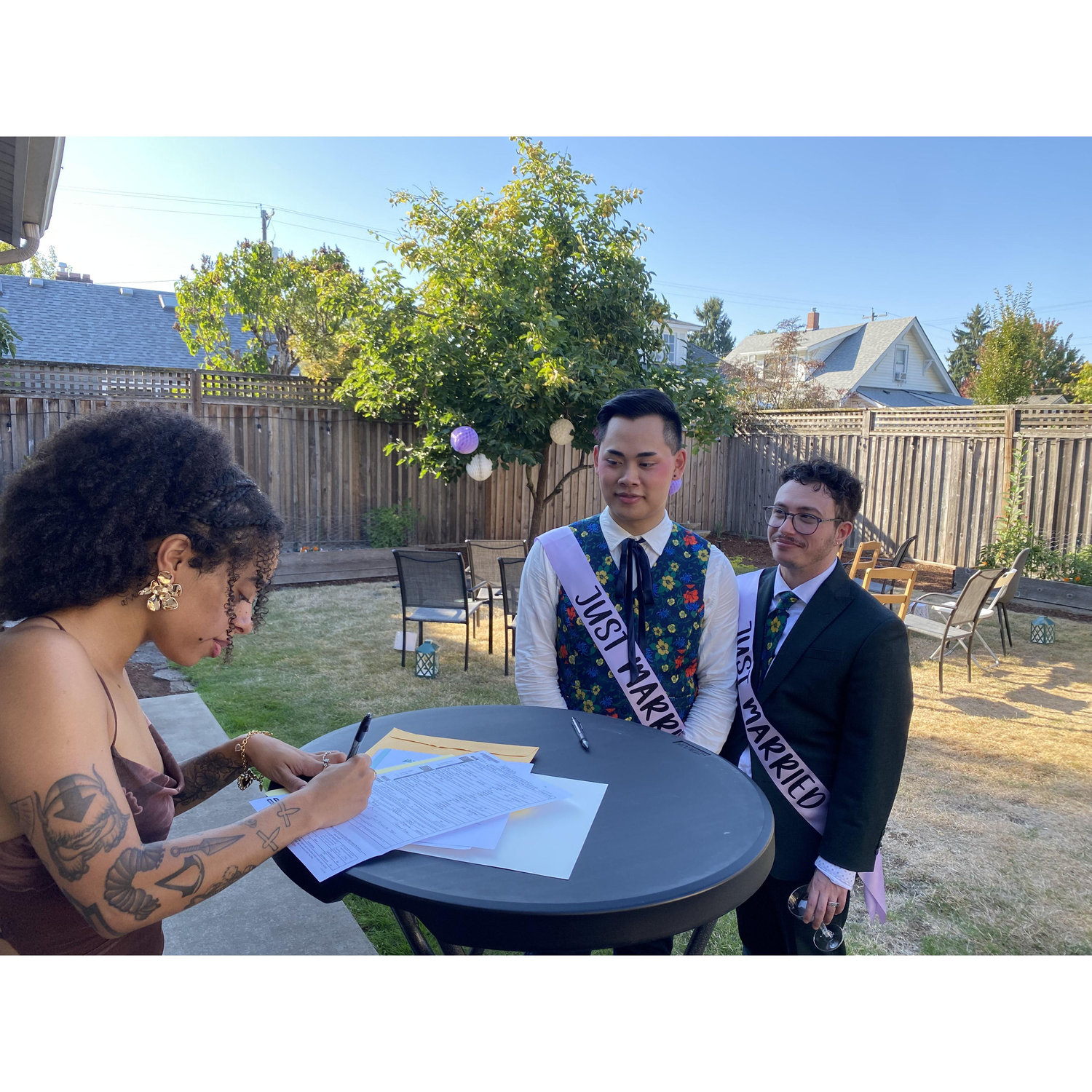 One of our witnesses, Kiersten, signing the marriage license.