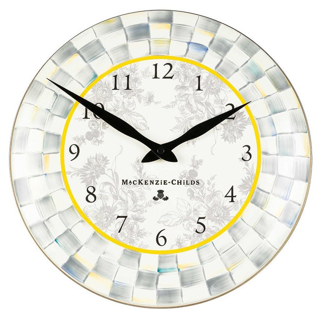 MACKENZIE-CHILDS Wall Clock, Battery Operated Decorative Clock for Home or Office, Sterling Check Enamel