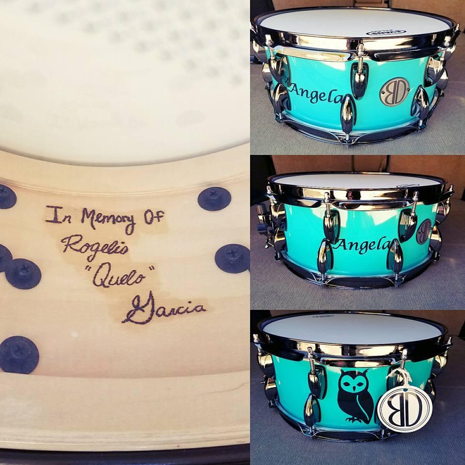 a treasured birthday gift. Eli had this snare custom made for me with a dedication to my late father.