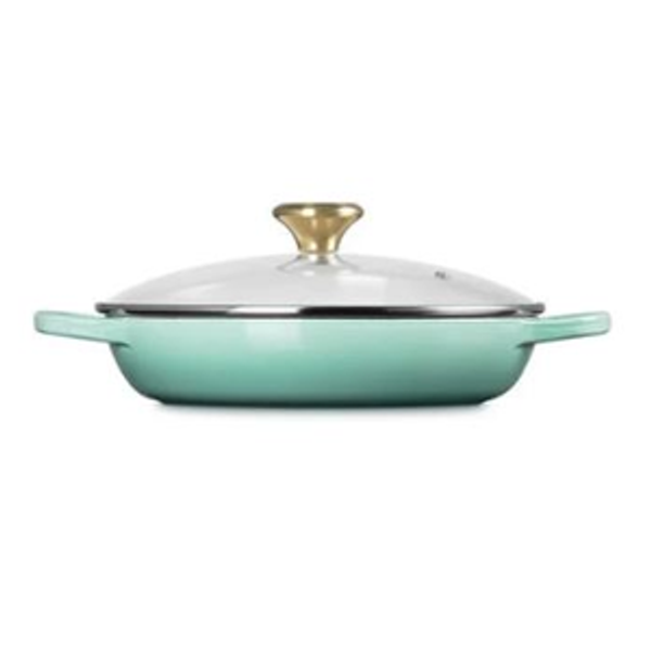 Sage color Enameled Cast Iron Signature Round Braiser with Glass Lid