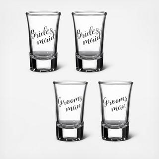 Bridesmaid and Groomsman Shot Glass Set, Set of 4