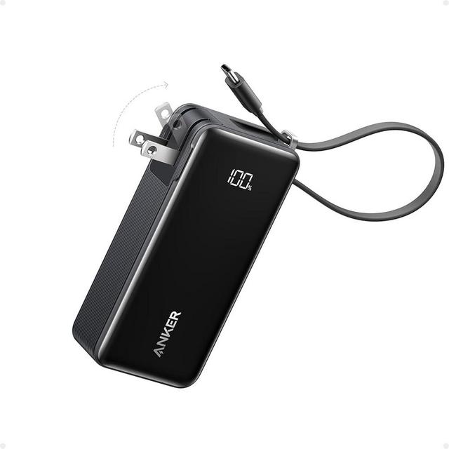 Anker 3-in-1 Portable iPhone Charger, 10,000mAh Power Bank with Built-in USB-C Cable and Foldable AC Plug, 30W Max Compact Battery Pack, Travel Essentials for iPhone 15 series, Galaxy, MacBook
