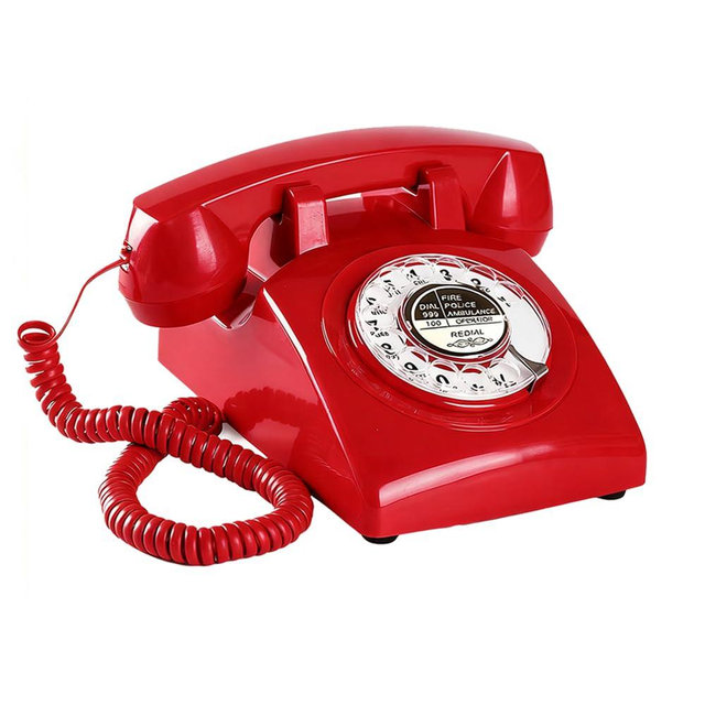Red Retro Rotary Phone Mechanical Bell, Updated Antique 1960s Telephone(Removable Cord), Old Fashioned Rotary Dial Telephone (Ringer High/Off), Retro Photo Shoot Prop, Vintage Landline Phone for Home