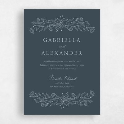 Blue Floral Wedding Invitation - Vanora Portrait