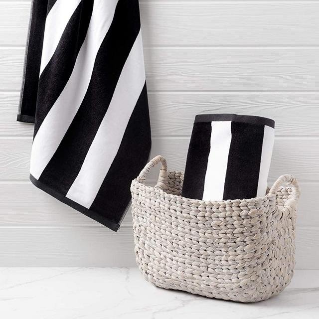 Welhome Cabana Beach Towel - Set of 2-100% Turkish Cotton - Oversize Towels 40"x72" - Pool & Beach - Supersoft - Ultra Absorbent - Quick Dry - Machine Washable - 450 GSM - Black