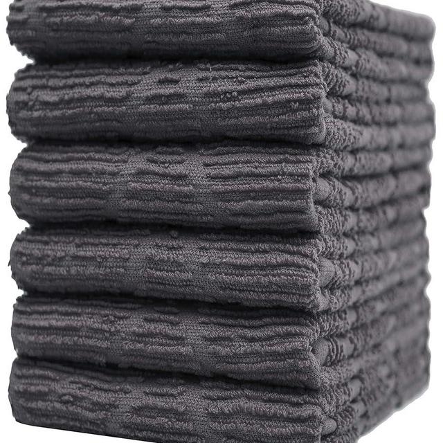 Pleasant Home Kitchen Towels (16”x 28”, 6 Pack) – Large Cotton Kitchen Hand Towels – Ribbed Half & Ribbed Diamond Design– High GSM Highly Absorbent Tea Towels Set (Grey, Ribbed Diamond)