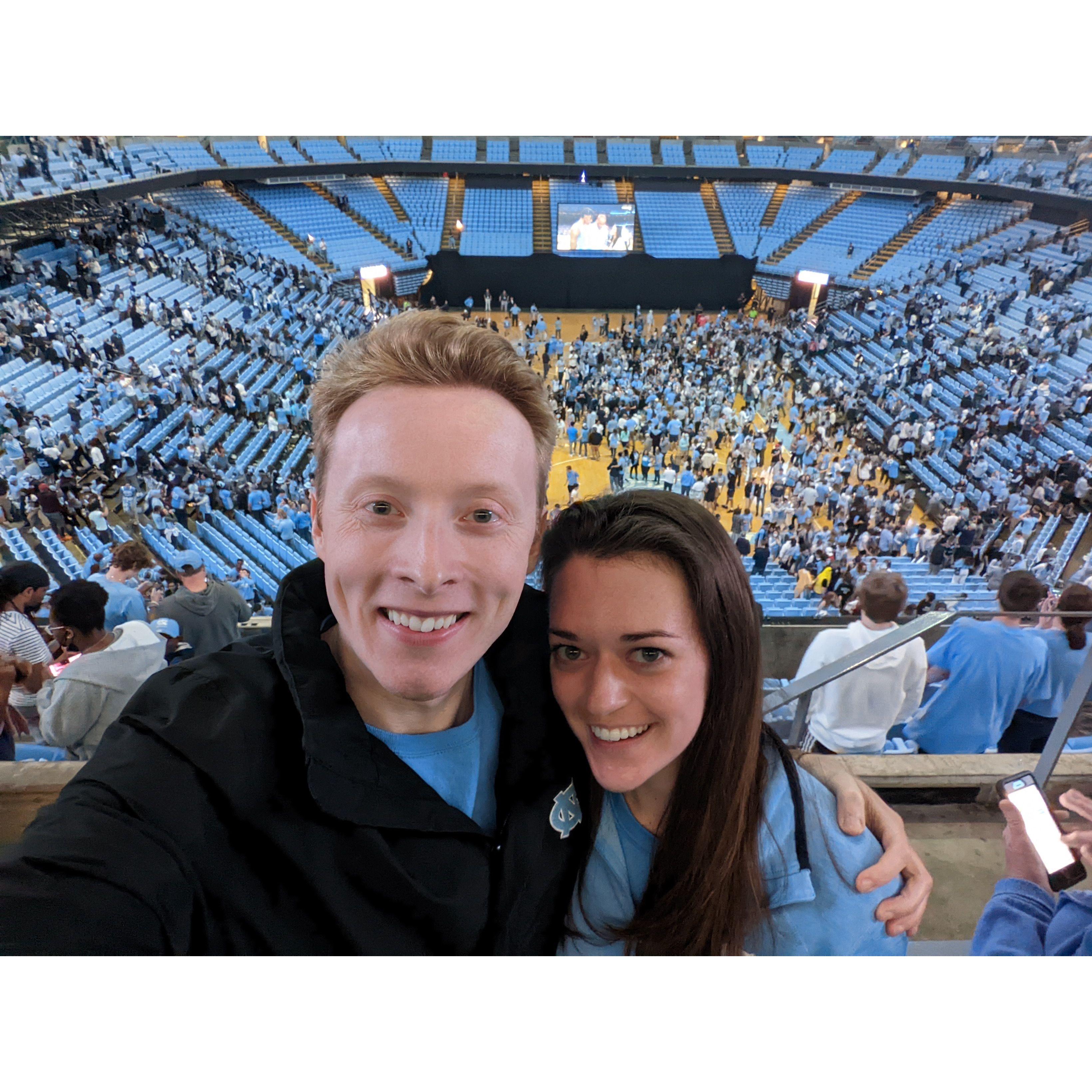 Celebrating a UNC basketball win against Duke - April 2022