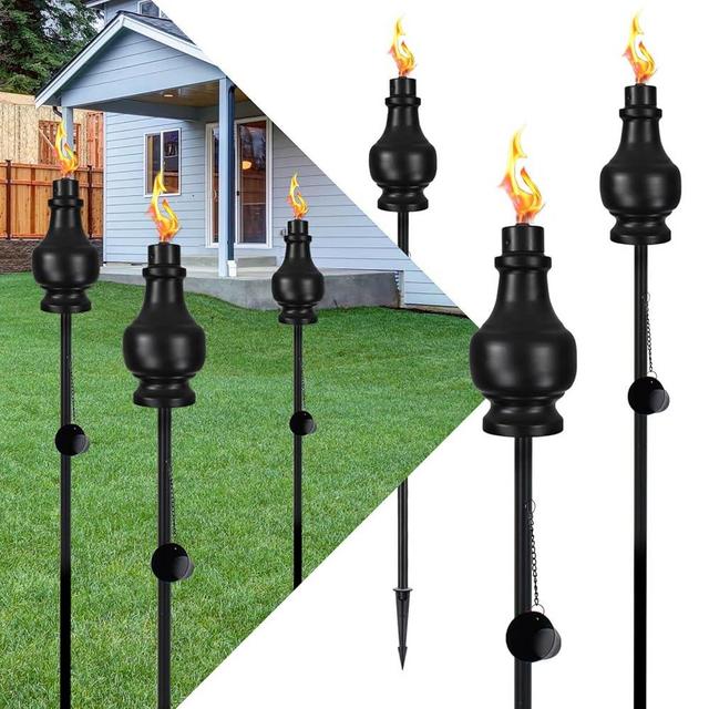 FAISHILAN 6 Pack Outdoor Oil Garden Torch | 60 inch Tall | Flame Torch Light | Backyard Outside Patio Lighting | Torches for Outside | Citronella Torches Outdoor | Metal Torches