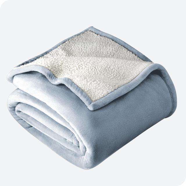 Dusty Blue Full/Queen Faux Shearling Fleece Blanket by Bare Home