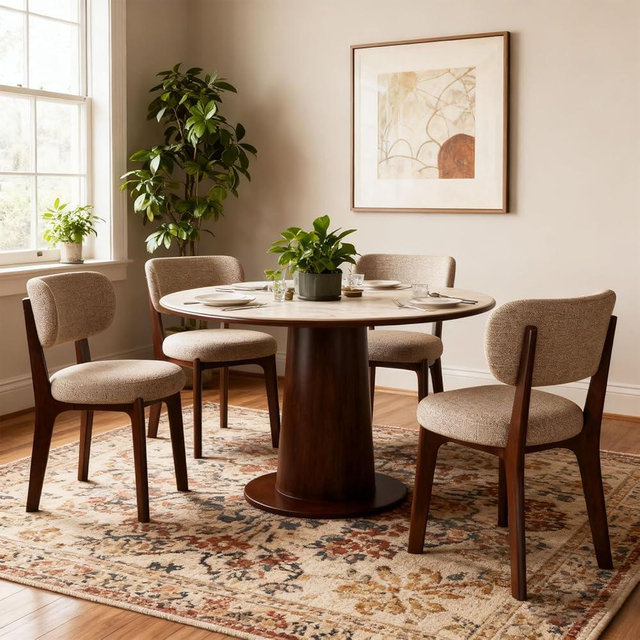 CADEHUB Walnut Dining Chairs, Arm Chairs Set of 2/4, Mid Century Modern Dining Set with Wooden Legs Dinning Chair for Kitchen, Living Room, Fabric Dining Chair (Walnut + Coffee, 4pcs)