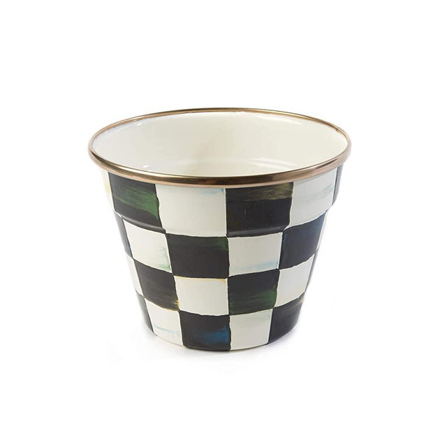 MacKenzie-Childs Courtly Check Garden Pot, Black-and-White Decorative Indoor Planter, Small