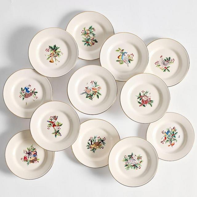 12 Days of Christmas Stoneware Appetizer Plates, Set of 12 - Green