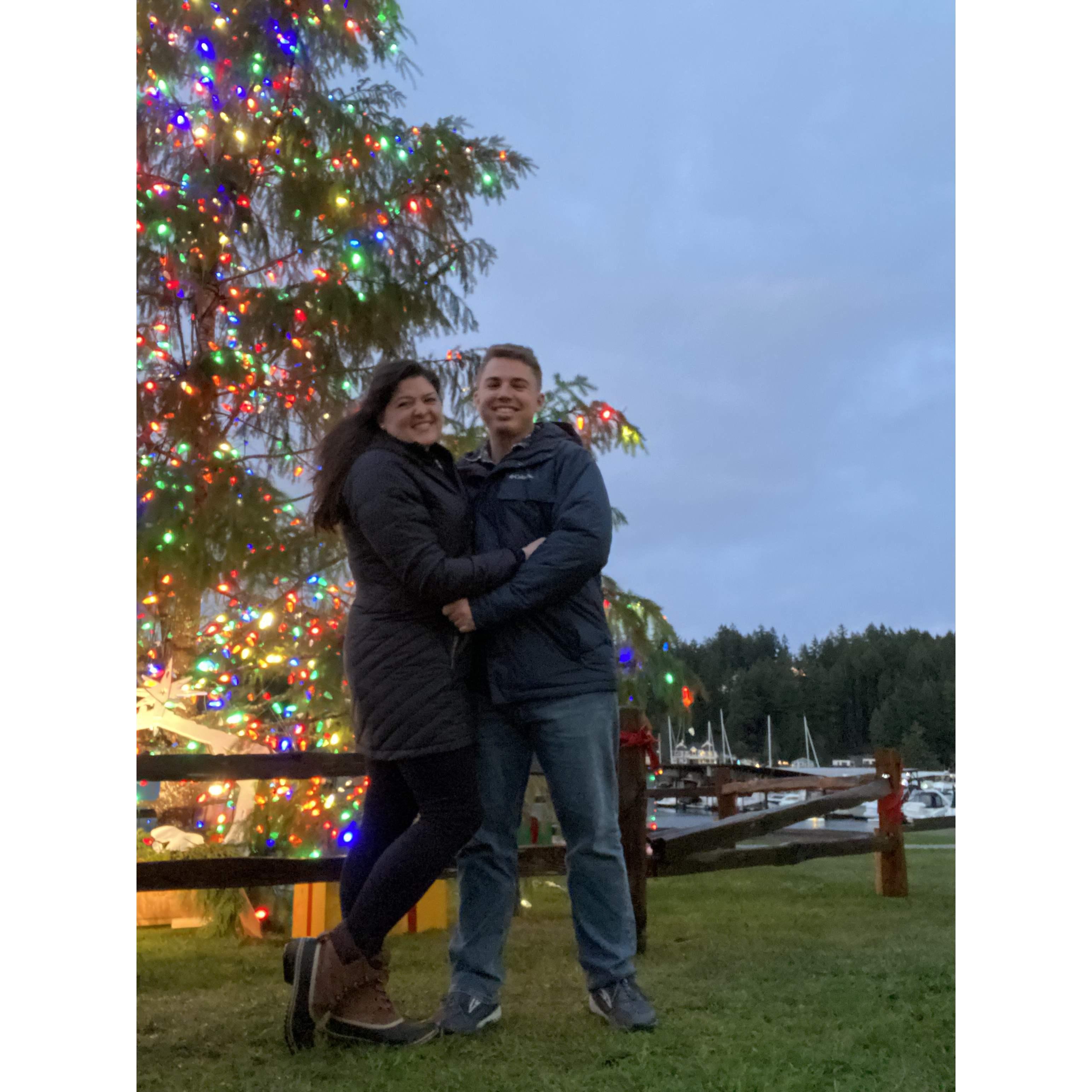 This is what Christmas at Gig Harbor looks like! We'd just finished a visit to Heritage Distillery (go visit while you're here) and got what we call our first Christmas card photo.