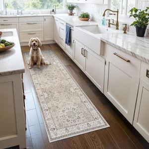 2x6 Hallway Washable Runner Rug : Vintage Soft Kitchen Laundry Runner with Non Slip Backing Farmhouse Entryway Living Room Floor Mat Stain Resistant Carpet for Bedroom Bathroom Distressed Beside Rug
