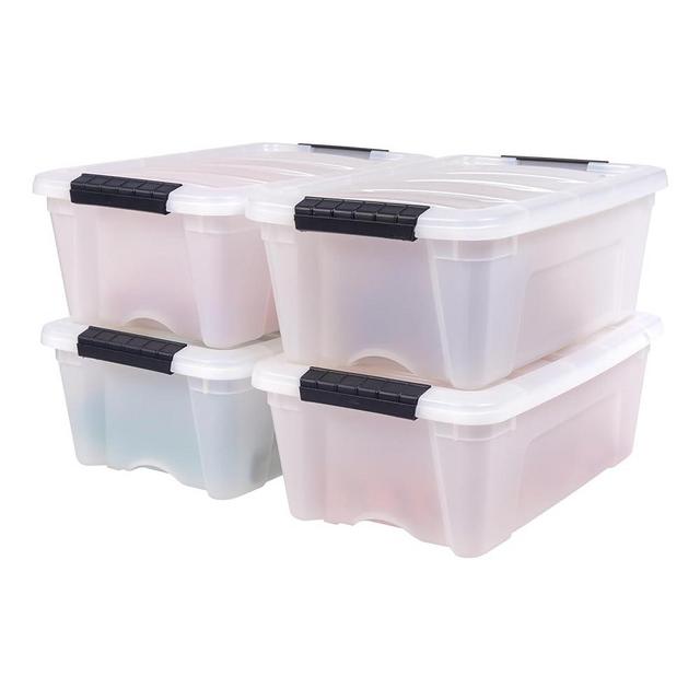 IRIS USA 12 Quart Stackable Plastic Storage Bins with Lids and Latching Buckles, 4 Pack - Pearl, Containers with Lids and Latches, Durable Nestable Closet, Garage, Totes, Tub Boxes Organizing