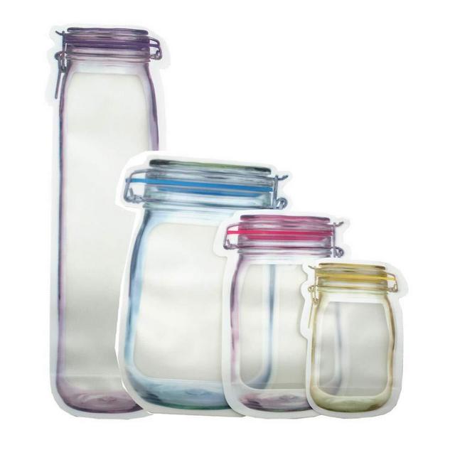 20 Pcs 4 Sizes Mason Jar Pattern Zipper Lock Bags Stand Up Alone Reusable Bag for Zip Food Storage Lock Bags Snack Pouches Jar Design Zipper Airtight Seal Bags for Travel