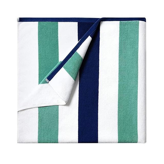 BORNBAY Cotton Oversized Beach Towel - Extra Large 40"X70" Plush Thick Pool Towel, XL Soft Stripe Cabana Swim Towels for Adults Mens Women Girls (White Teal Blue)