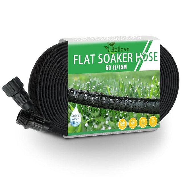 Flat Soaker Hose 50ft, Heavy Duty Double Layer Design, Drip Irrigation Hose Saves 80% Water, Leak Proof Sprinkler Hose For Garden, Lawn, Flower Bed, Vegetable Field