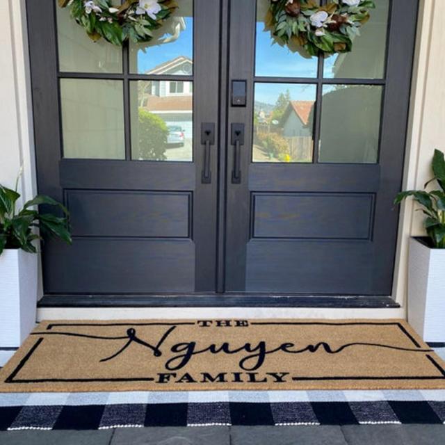 Personalized Name Doormat, Flocked Coir Door Mat, Welcome Mat, Engagement Wedding Gift, Realtor Client Gift, Outdoor Rug, Double Door